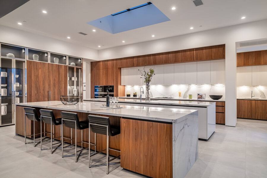Natural walnut custom kitchen by Aranelli Design near Dana Point